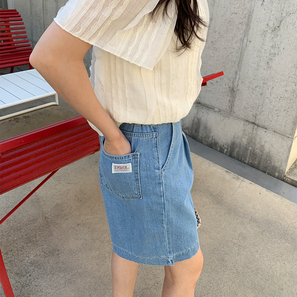 플라티 뒷밴딩 데님 반바지 - 상세 이미지 5