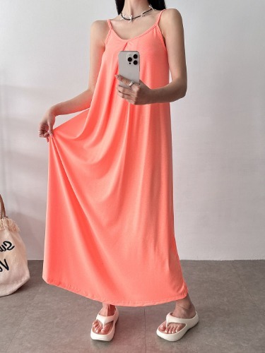폼나나 Pomnana 오버핏 나시 민소매 무지 리조트 여름 롱 원피스 - 상품 이미지