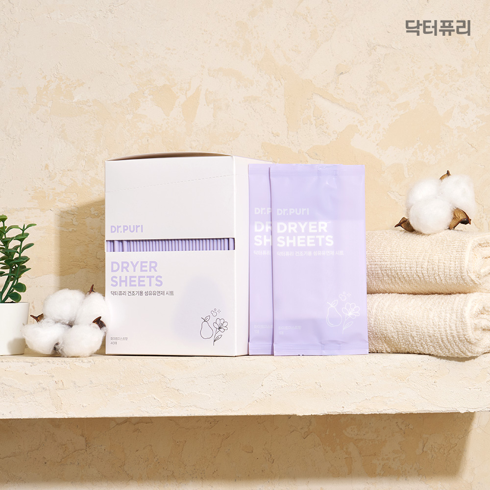 New 한장충분 건조기 섬유유연제 시트 개별포장 고농축 화이트미스트향 화이트미스트, 40매, 2개