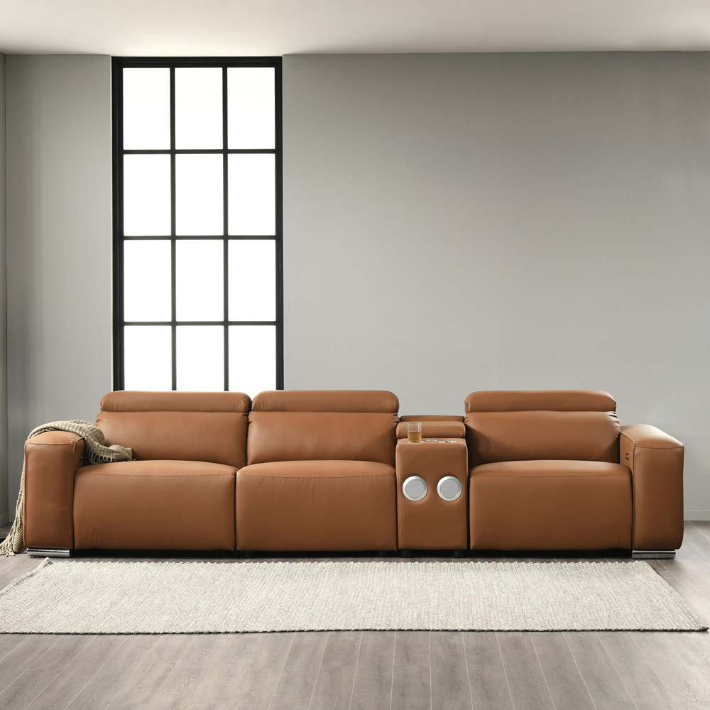 스코나 이튼스 구스 실리콘레더 가죽 컵홀더 4인 제로월 전동 리클라이너 소파