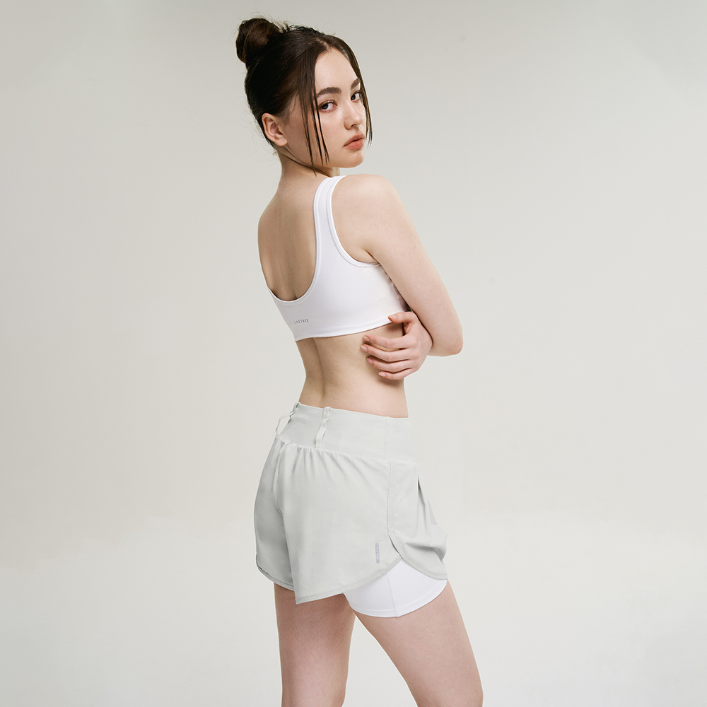 여성 에어쿨링 러닝 반바지 워터 운동복 짐웨어 등산 퍼포먼스 2in1 쇼츠 그레이 - 상세 이미지 4