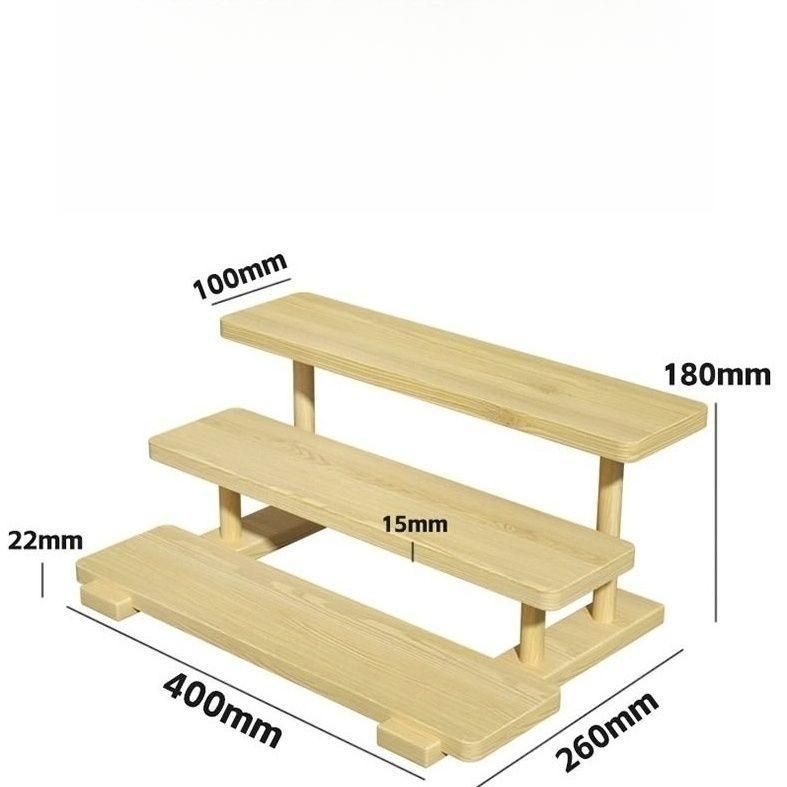 3단 디스플레이선반 나무 테이블 진열대 소품 전시 랙 월넛 40x26x18cm - 상세 이미지 3