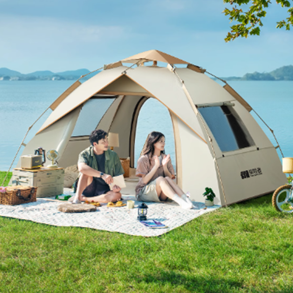 원터치 캠핑 텐트 3~4인용 자동 접이식 방수 경량 2-3인 카키색-한문 한 창문 무문형