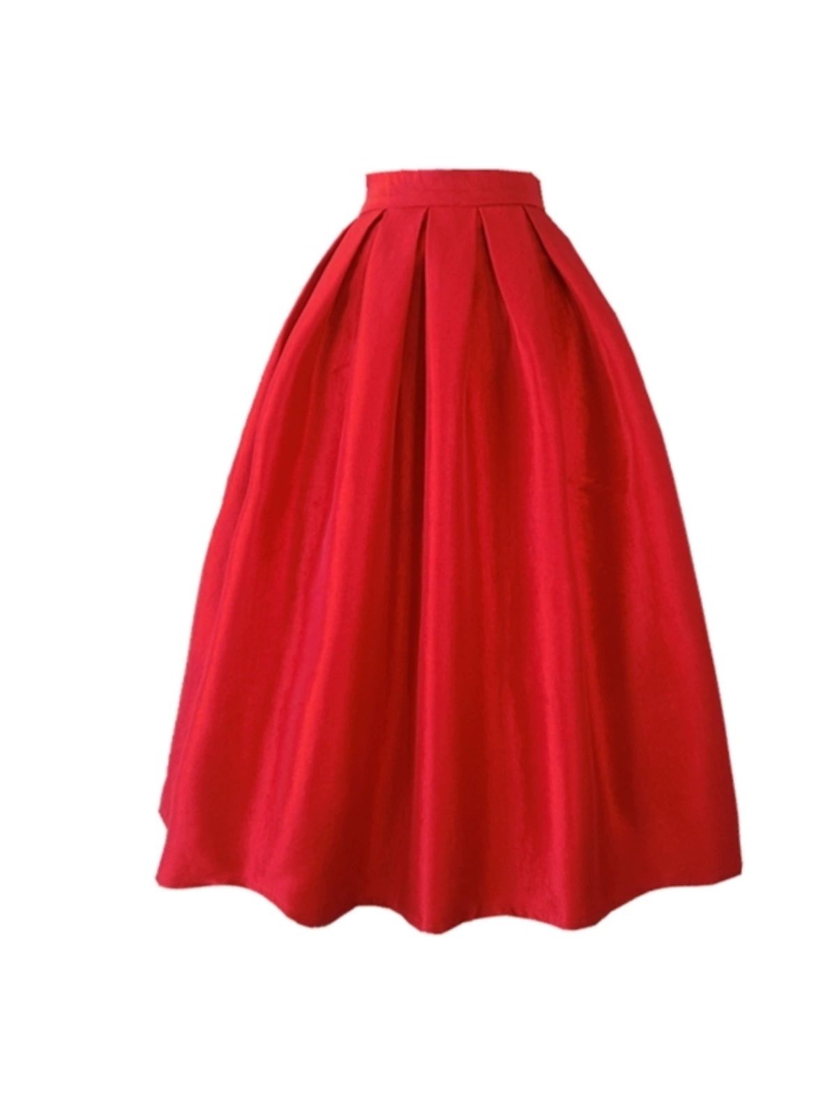 여성 햅번스커트 롱스커트 하객 뒷밴딩 플라워 풍성한 빨간색 M 72cm 길이 - 상품 이미지