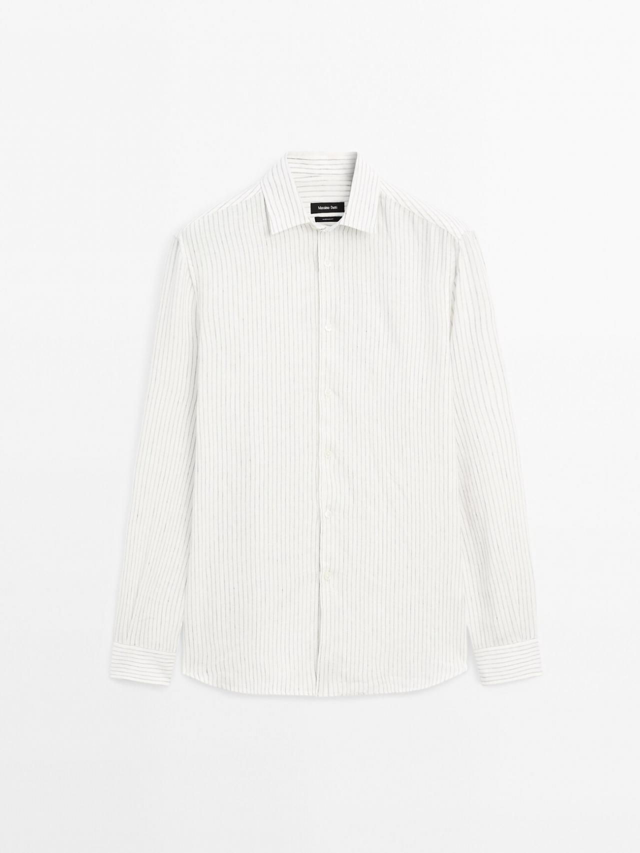 마시모두띠 스트라이프 슬림핏 린넨 셔츠 0166/731 WHITE
