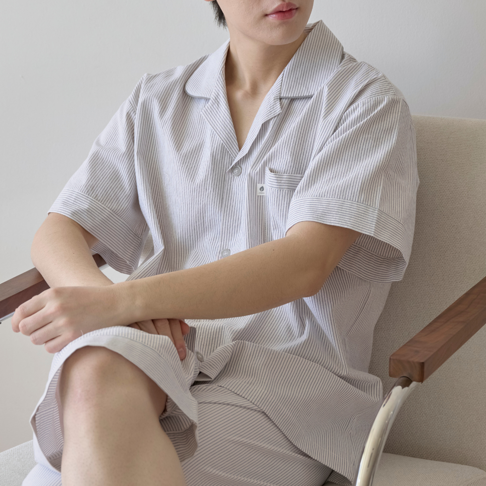 신혼부부잠옷 면잠옷 여름 반팔파자마 커플 홈웨어 - 상세 이미지 4