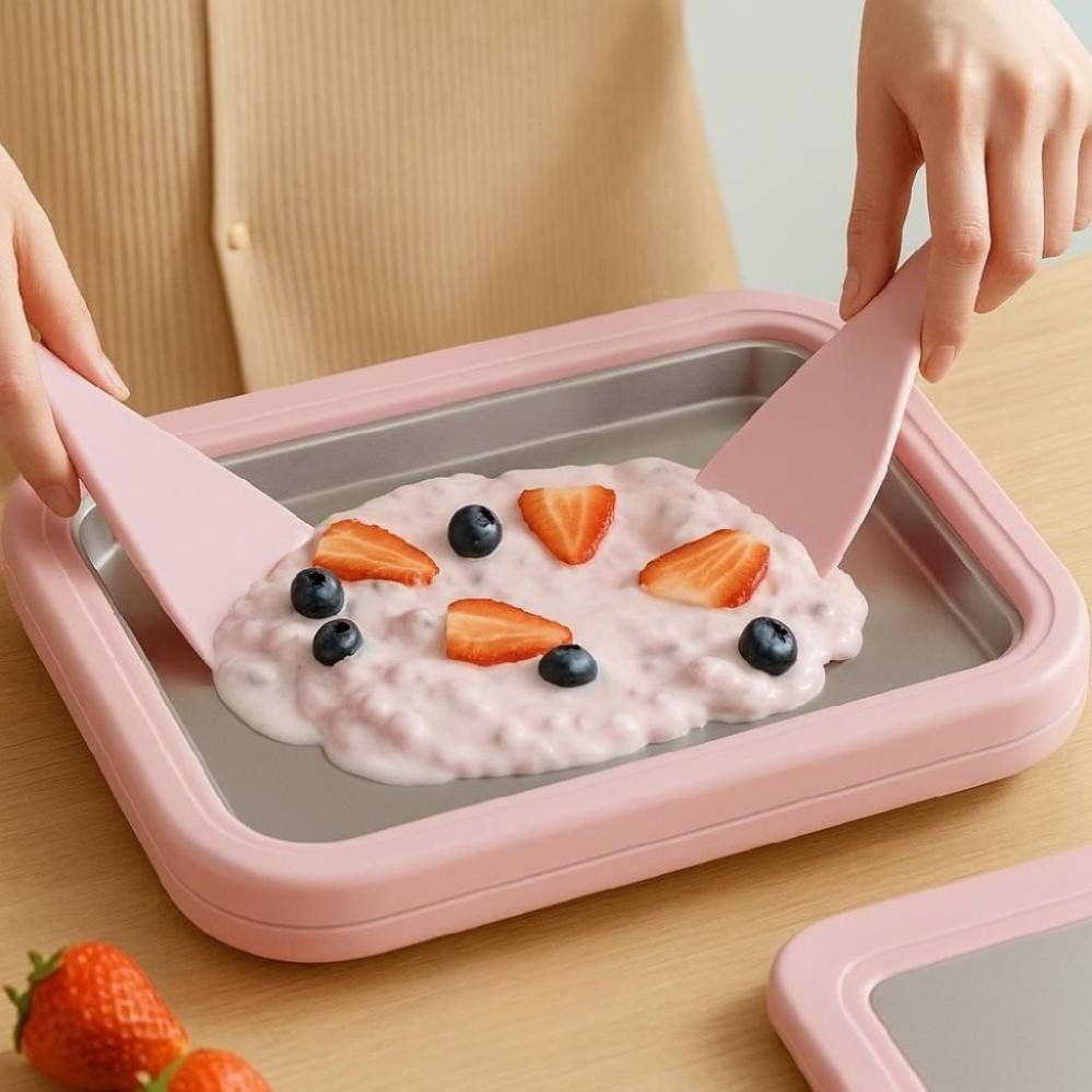 수제 요거트볶음기 철판 요거트 젤라또 메이커 핑크 급속냉각 아이스크림 제조기