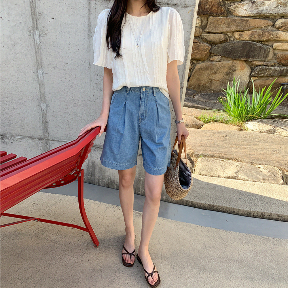 플라티 뒷밴딩 데님 반바지 - 상세 이미지 2