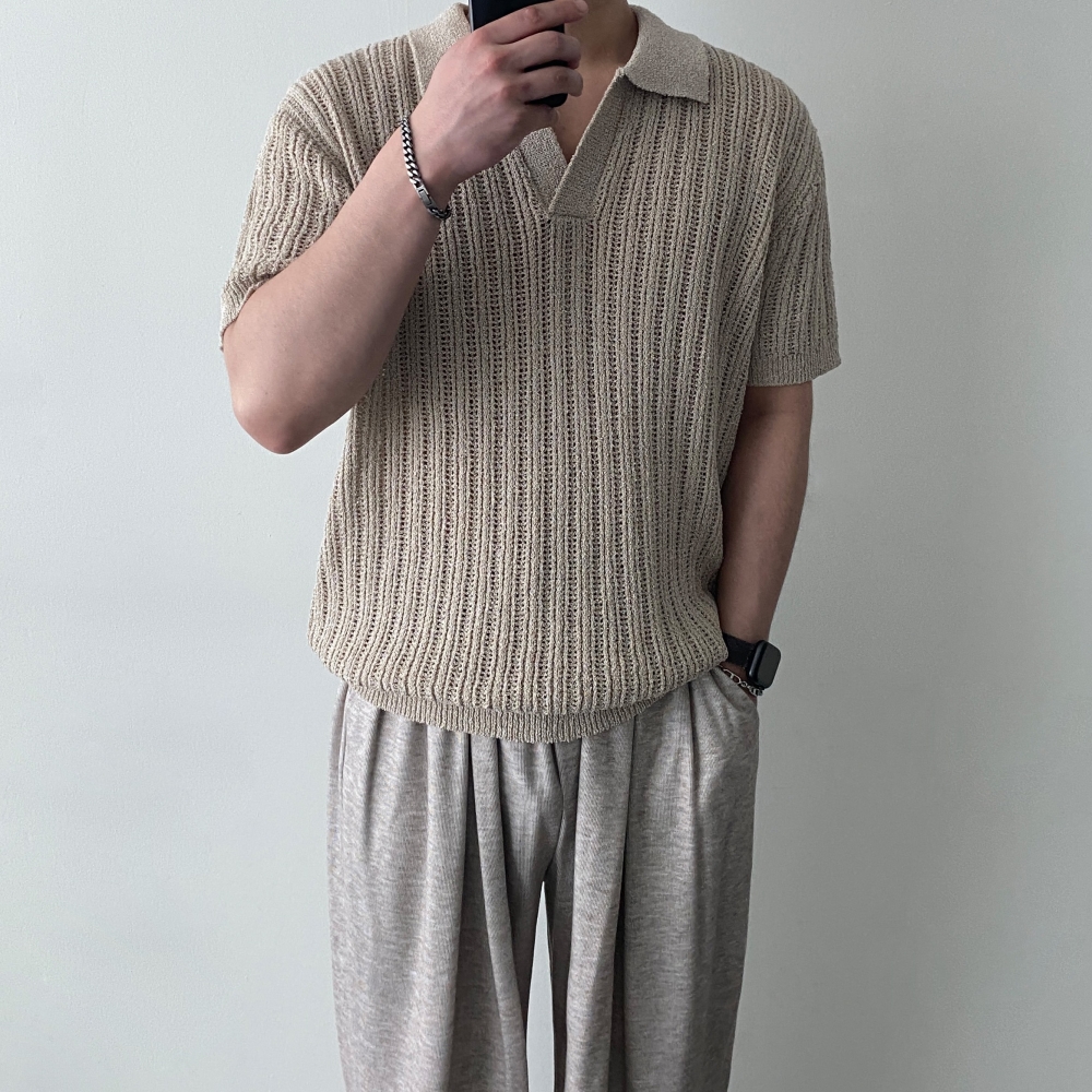 남자여름니트 오픈카라 남자반팔니트 - 상세 이미지 4