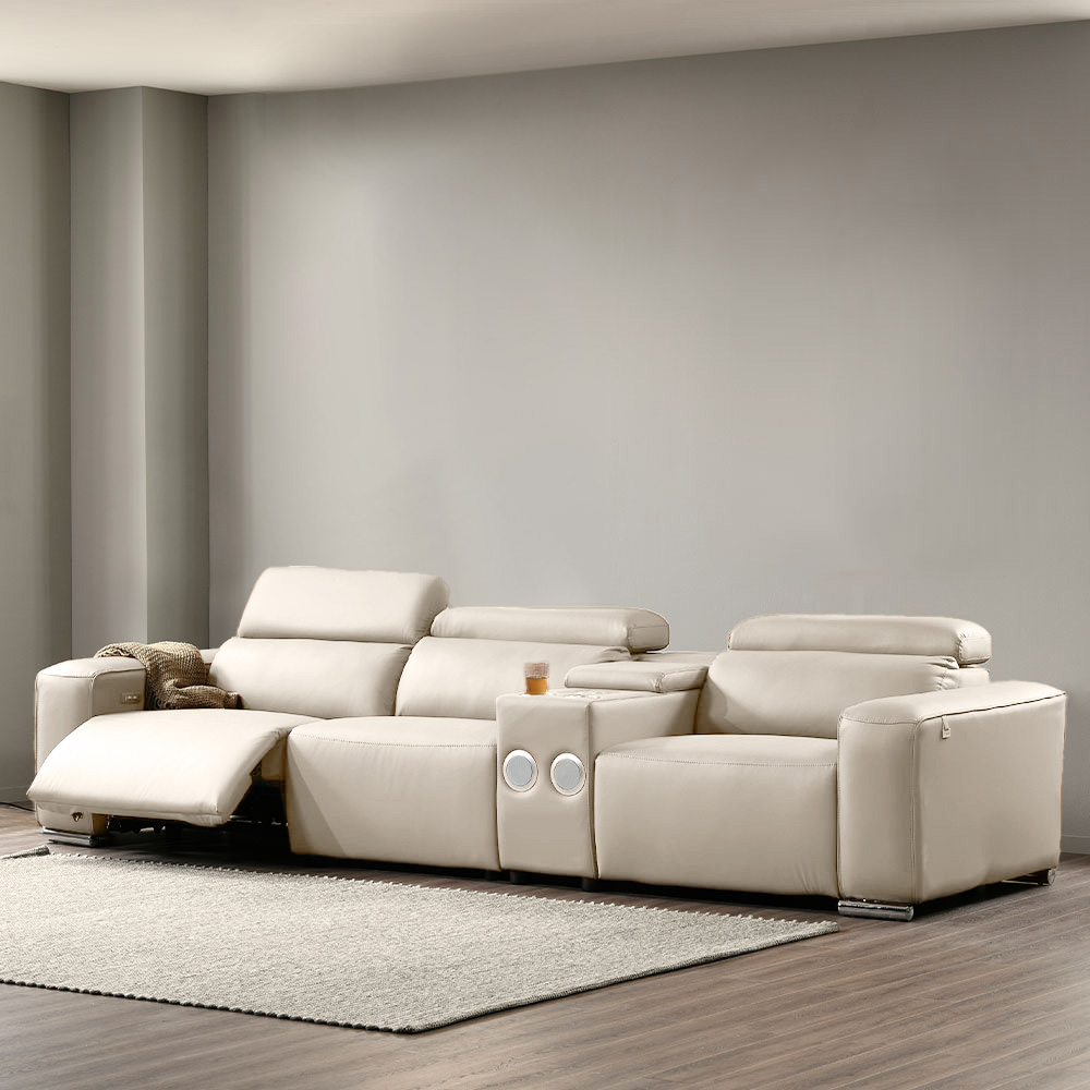 스코나 이튼스 구스 실리콘레더 가죽 컵홀더 4인 제로월 전동 리클라이너 소파