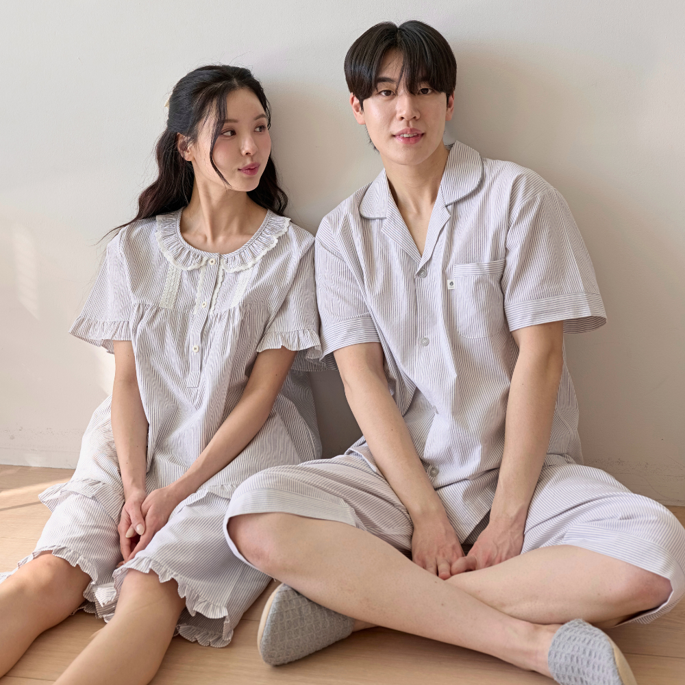 신혼부부잠옷 면잠옷 여름 반팔파자마 커플 홈웨어 - 상품 이미지