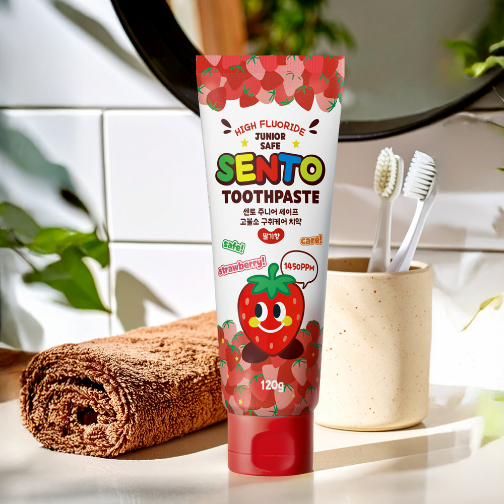센토 주니어 비건 어린이치약 유아 초등학생 고불소 딸기향 120g 4개+사과향 120g 2개 - 상세 이미지 3