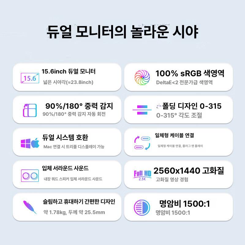 miraemoa 휴대용 듀얼 모니터 포터블 15.6인치 360 플립 - 상세 이미지 3