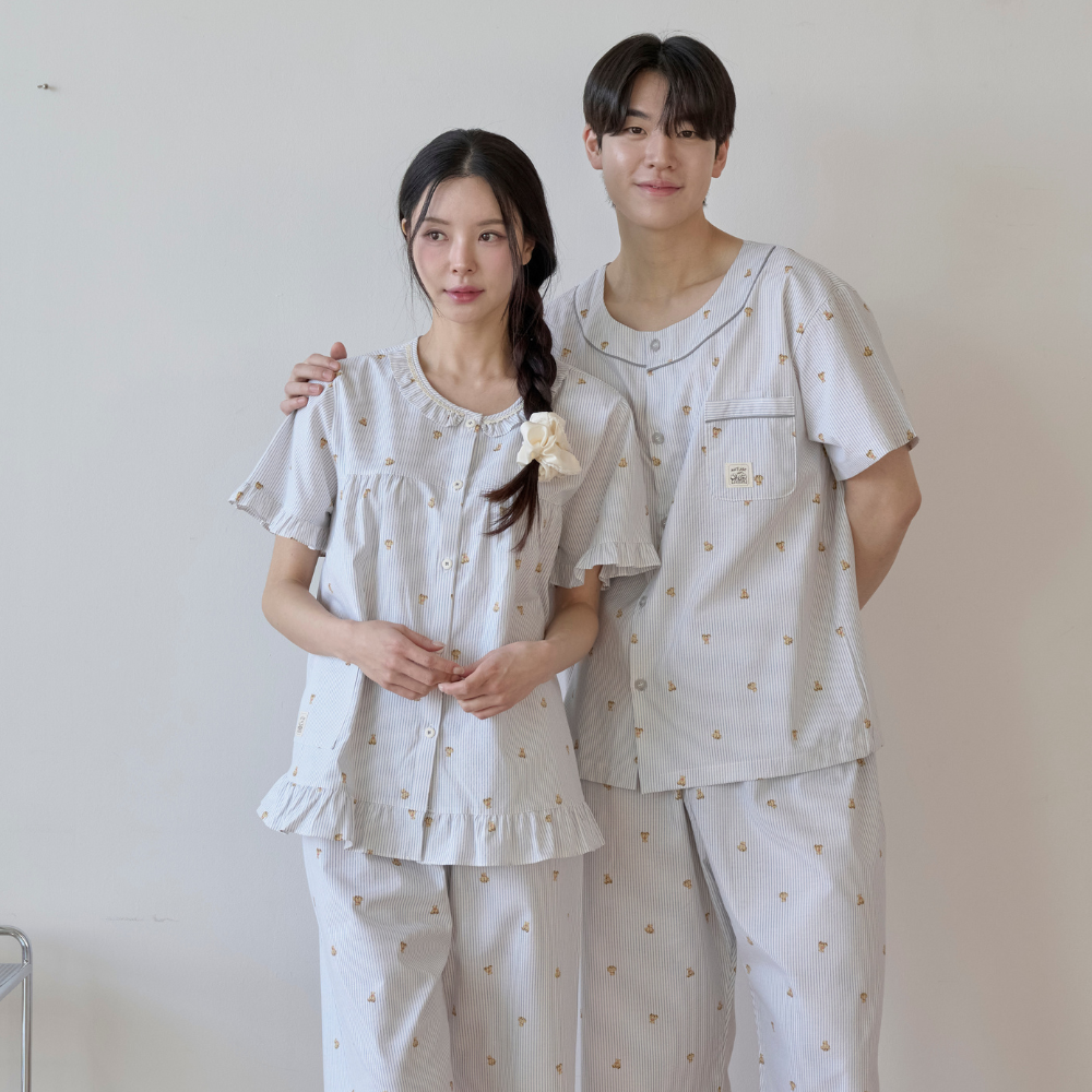 신혼부부잠옷 면잠옷 여름 반팔파자마 커플 홈웨어 - 상세 이미지 3