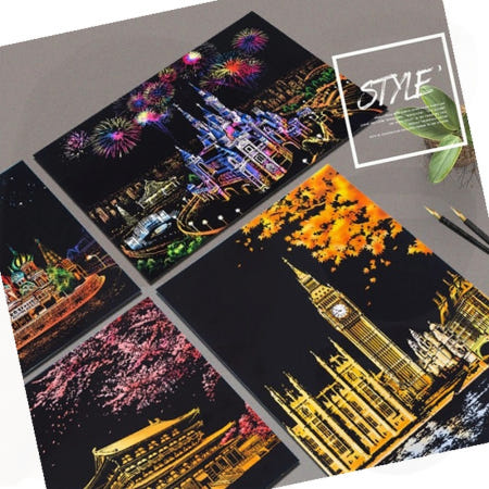 야경 스크래치북 색칠 세계명소 불꽃놀이 도시풍경 성 빅벤 전통건물 미술 취미