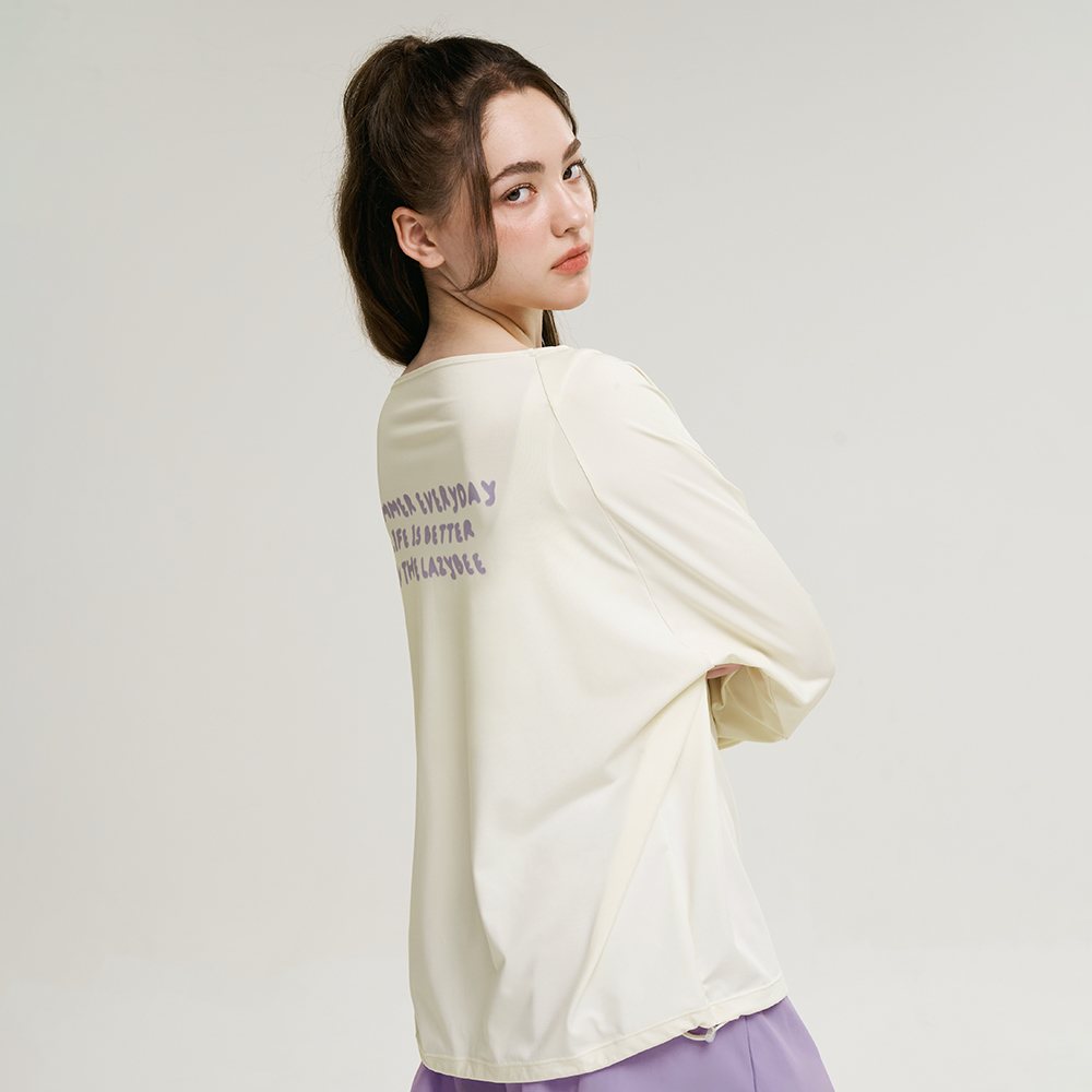 여성 코튼캔디 스트링 래쉬가드 상의 체형커버 수영복 오버핏 롱슬리브 코코넛밀크 - 상세 이미지 4