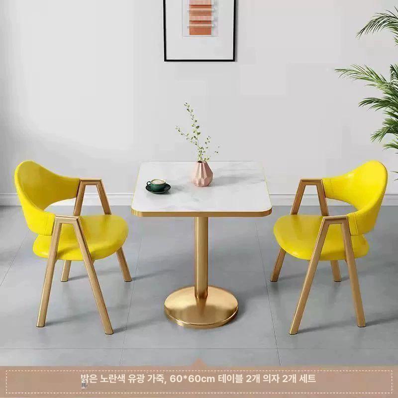 2인용 티테이블 식탁의자세트 카페 발코니 업소용 연한 회색 사각 테이블2 가죽 의자 70x70x75cm - 상세 이미지 3