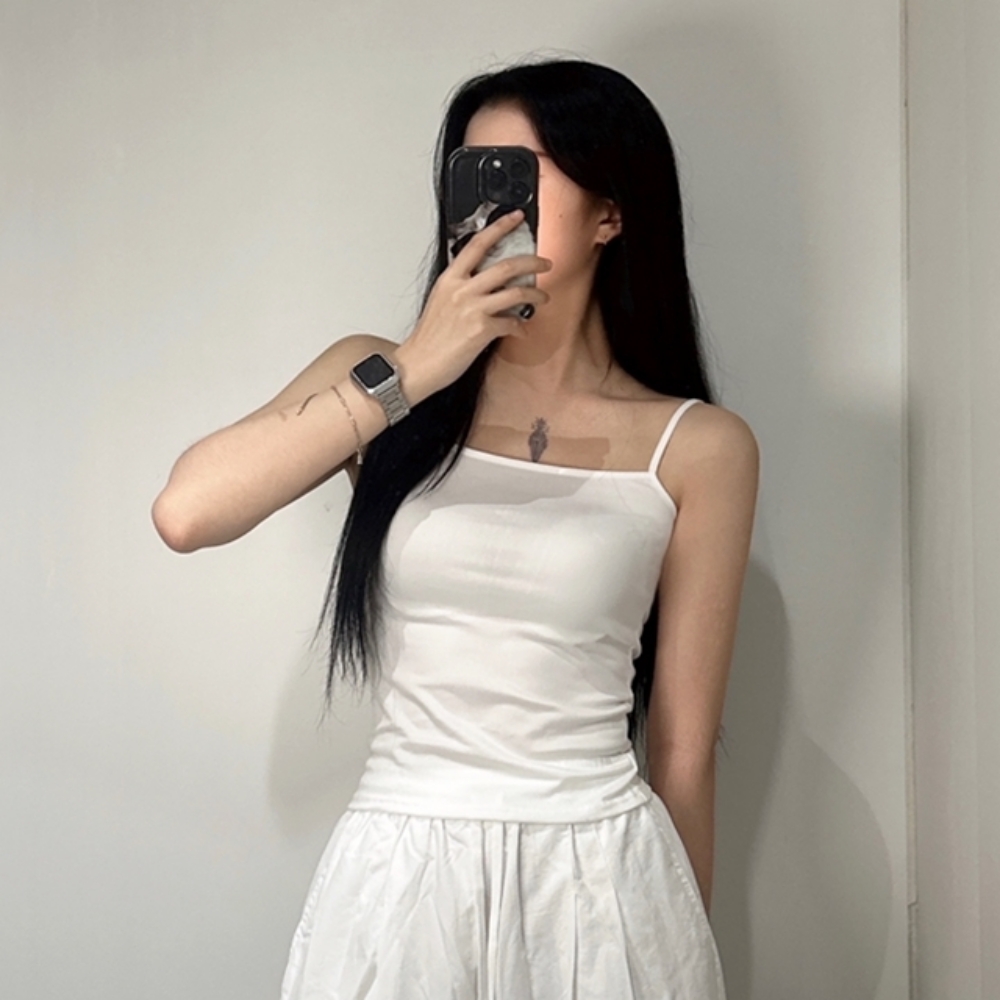 쫀쫀 여성 기본 무지 이너 끈 나시 티 2color 여름 슬리브리스 민소매 블랙 화이트 - 상품 이미지