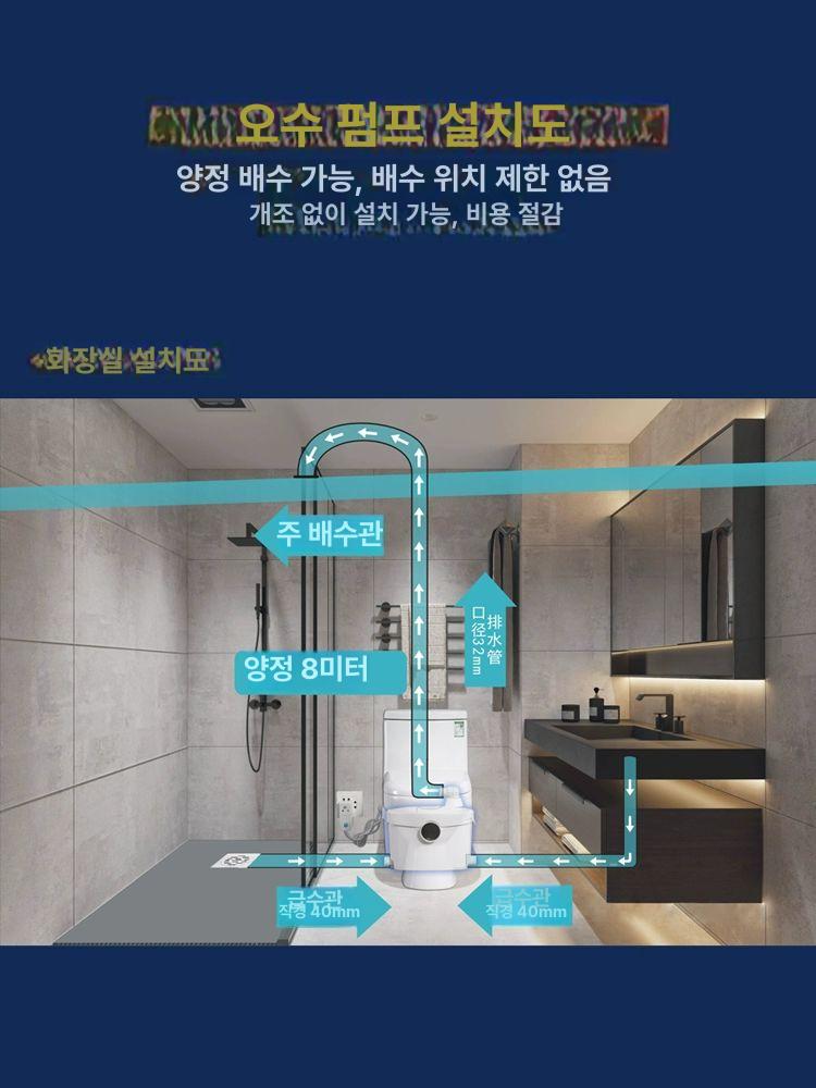 가정용 분쇄 변기 지하실 오수 양변기 펌프 배출 캠핑장 885 변기W200A 단용 평배수 가능 양정 기타 - 상세 이미지 5