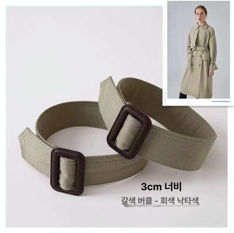 여성 트렌치코트 손목 루즈핏 원피스형코트 조임끈 스트랩 짙은 회색-검정 단추-폭 4cm - 상세 이미지 3
