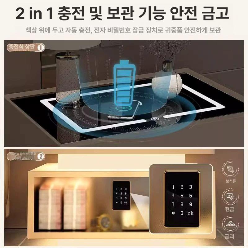침대 미니 협탁 소파 탁자 틈새 선반 작은 수납장 흰색-이중 센서등무선 충전 - 상세 이미지 2