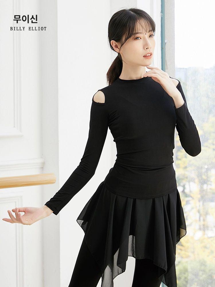한국 무용 연습복 고전 풀치마 라틴 성인 발레 블랙 검정색 반팔 S - 상세 이미지 4