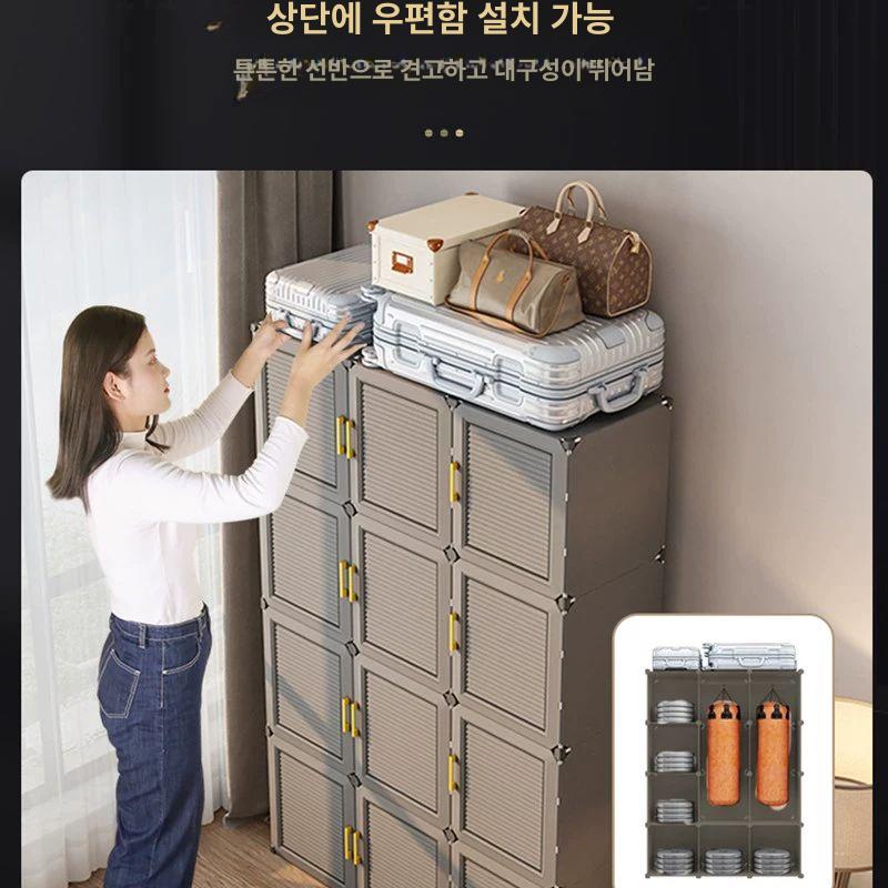 조립식옷장 수납장 캐비닛 정리함 행거 장롱 원룸 가구 3칸-화이트 6문 이상 조립 - 상세 이미지 2