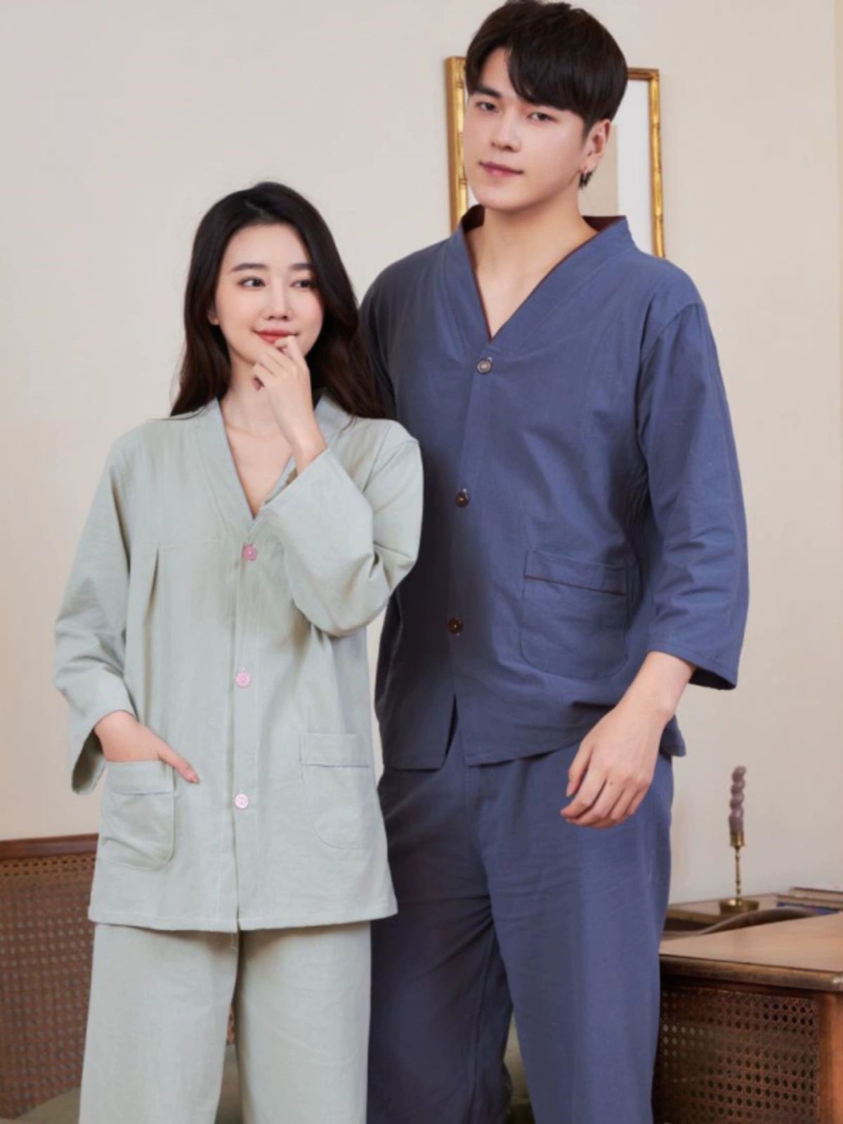 긴팔 찜질복 숯가마 추나복 뜸방 마사지 여성용 상하세트 남성 파란 눈꽃 패턴 상의 XL - 상세 이미지 2