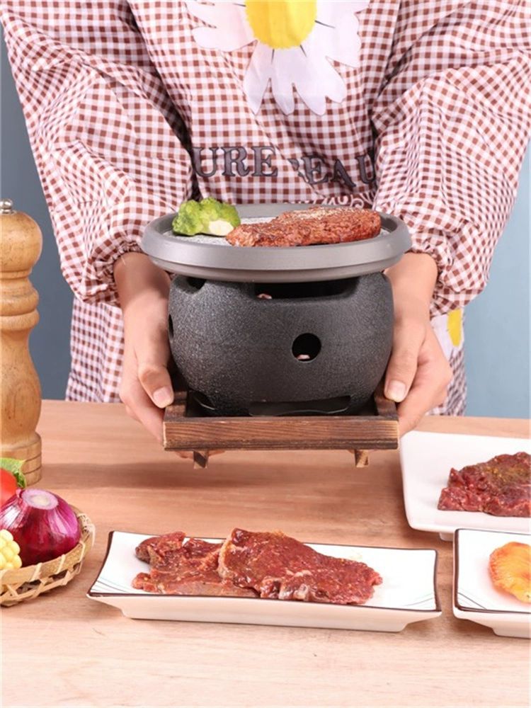 일본식 화로 화로대 바베큐 숯불 1인 그릴 꼬치 혼합 15cm 알루미늄 화로원형 석판