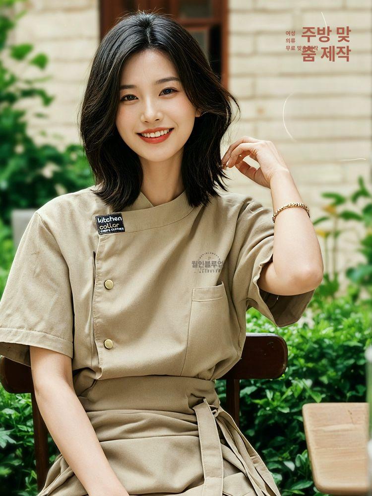 주방 조리복 쉐프 요리복 양식 반팔 한식 유니폼 DZS-웃는 얼굴 주방 검정 반팔 M - 상세 이미지 2