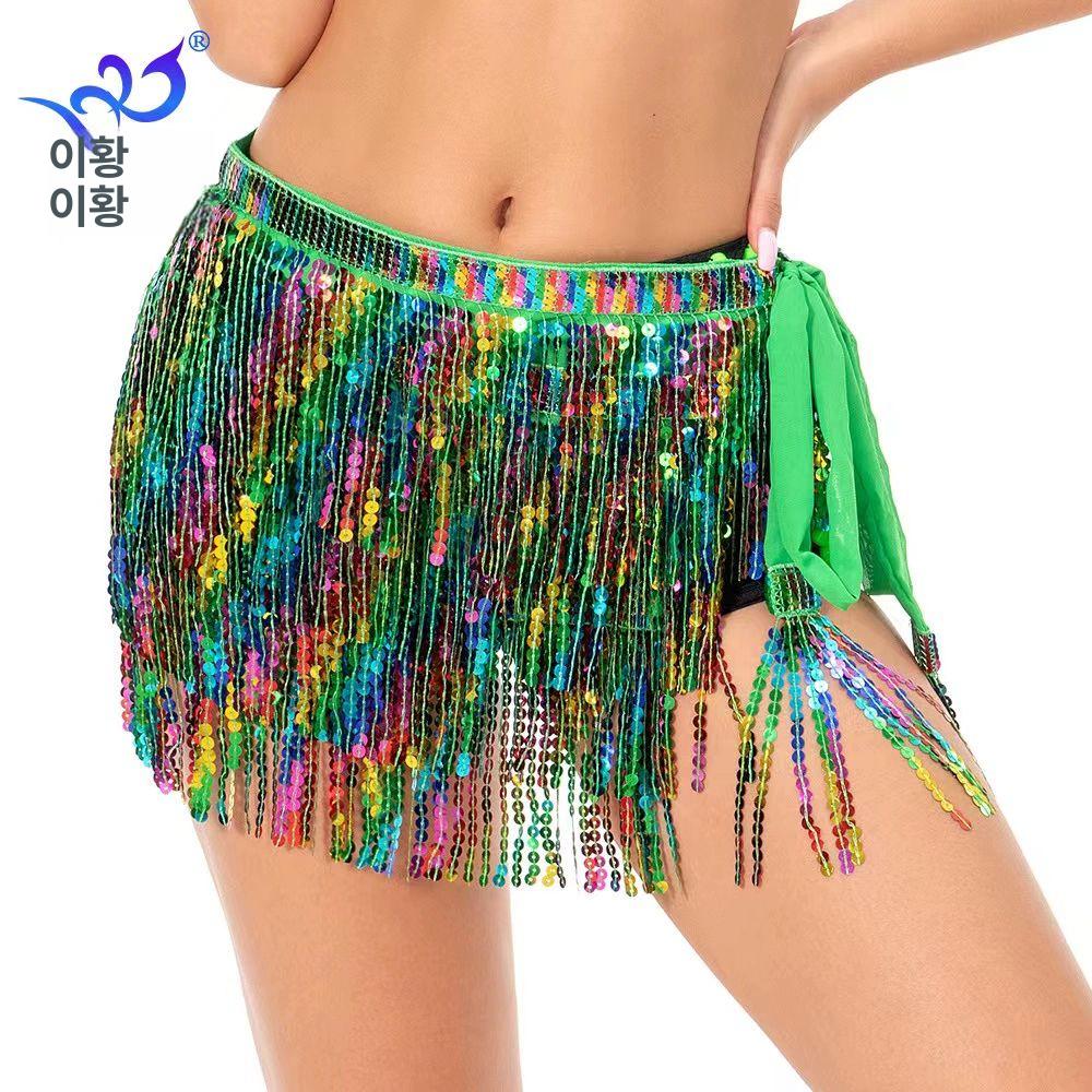 밸리댄스 스팽글수술 댄스복 공연복 힙 랩스커트 검정색 - 상세 이미지 4