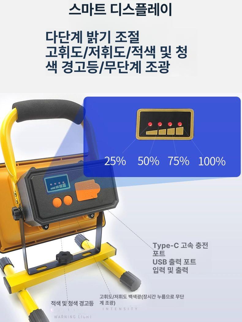 충전식 랜턴 현장 건설 조명 정비등 충전 렌턴 후레쉬 300W 5000mAh 4-8시간 - 상세 이미지 4