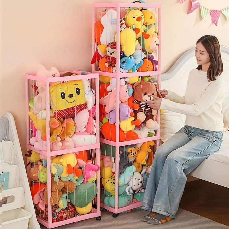 인형보관함 봉제인형 정리함 바구니 그물형 랙 메쉬 따뜻한 핑크 53cm-45개 - 상품 이미지