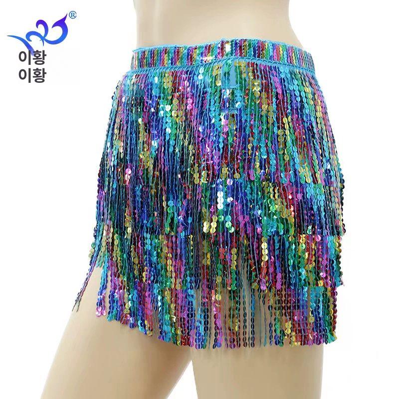 밸리댄스 스팽글수술 댄스복 공연복 힙 랩스커트 검정색 - 상세 이미지 5