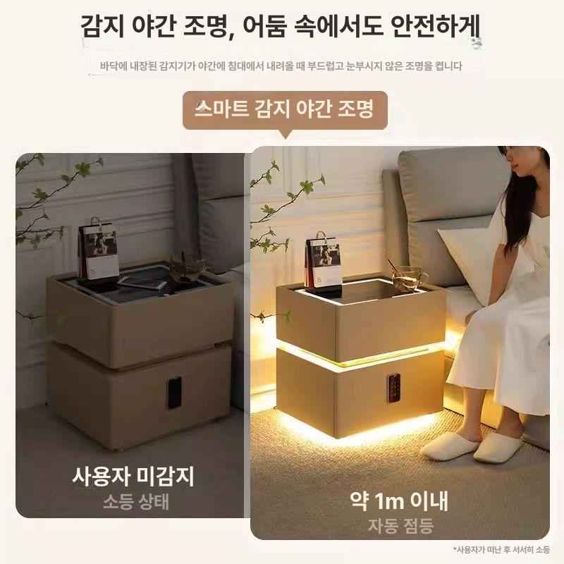 침대 미니 협탁 소파 탁자 틈새 선반 작은 수납장 흰색-이중 센서등무선 충전 - 상세 이미지 3