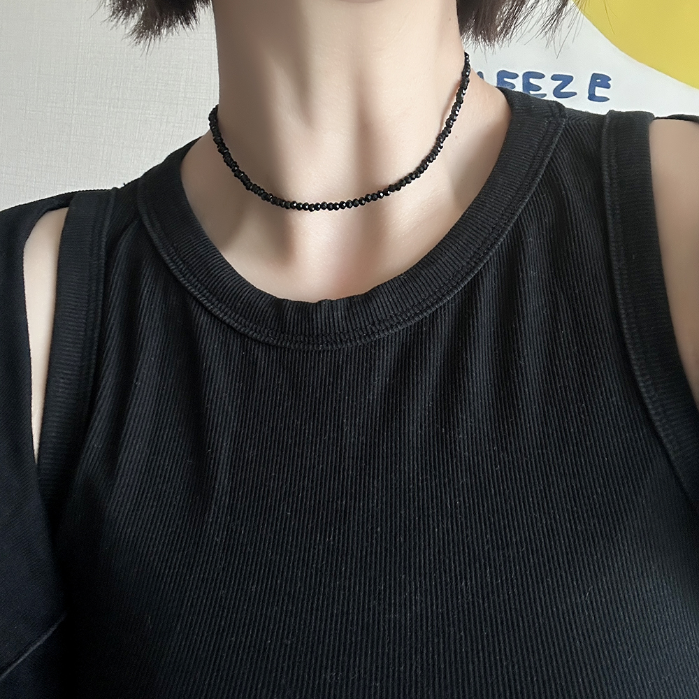 스피넬 블랙 비즈 초커 목걸이 검정 네크리스 - 상품 이미지