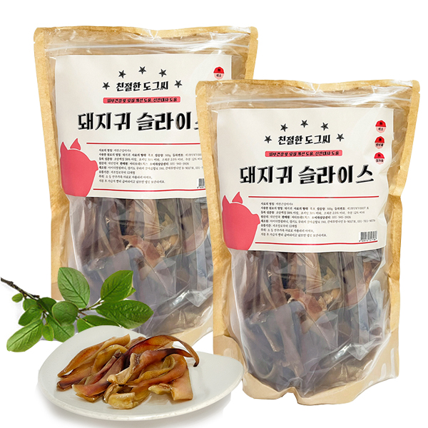 친절한 도그씨 간식 돼지귀 슬라이스, 500g, 2개 - 메인 이미지