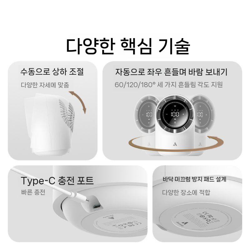 Aecooly 2025 신형 탁상용 선풍기 끝판왕 100단 조절 중국 사무실 인기 1순위 화이트 (4000Mah) 0mah - 상세 이미지 2
