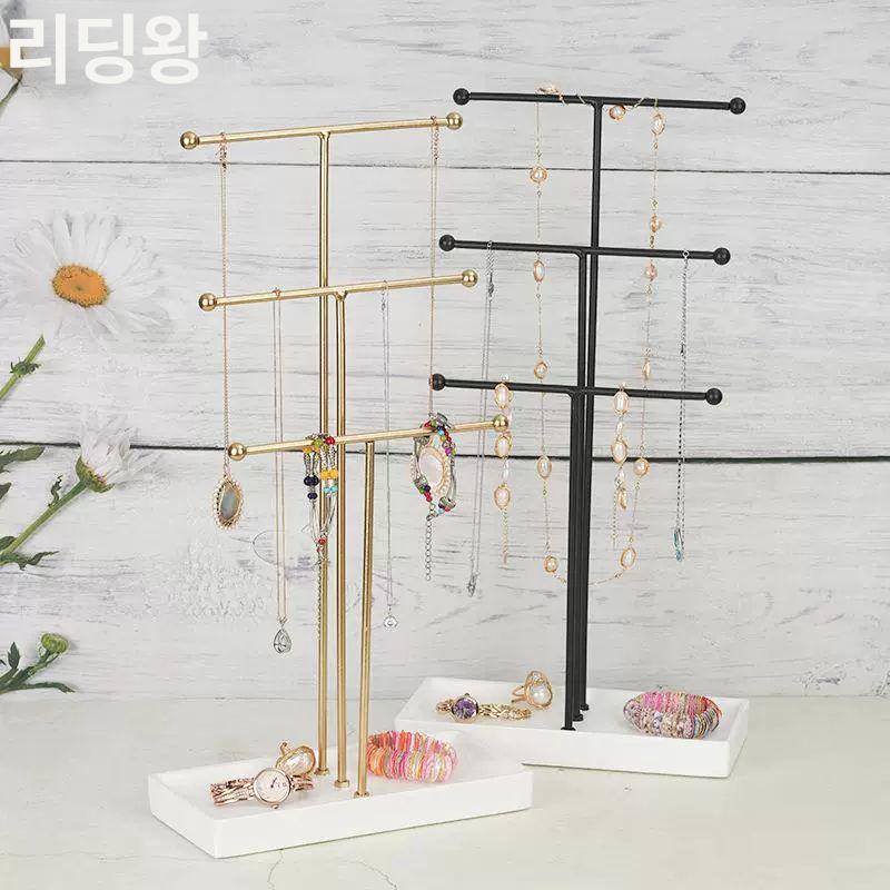 쥬얼리 3단 T형전시대 목걸이 팔찌 귀걸이 거치대 로즈골드 24x11.5x47cm - 상세 이미지 5