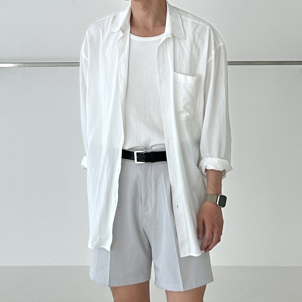 남자셔츠 오버핏 여름 쿨 흰색 남방 난방 남자린넨셔츠