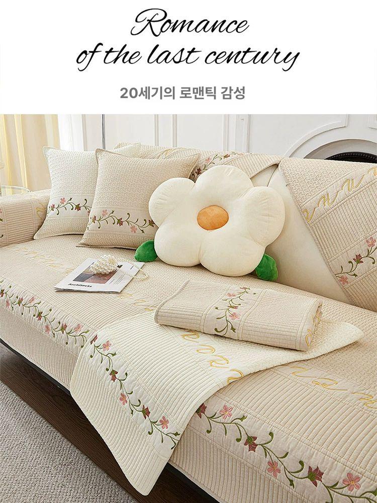 플라워 자수 쇼파패드 꽃무늬 소파 매트 깔개 사계절 미백-홍화 45x45cm 쿠션 커버 - 상세 이미지 2