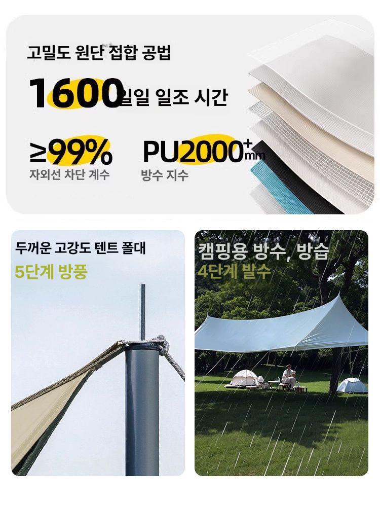 대형타프 4.5x6 스킨 스크린 캠핑용 대형 그늘막 흐르는 3x3m 전면 차광 냉티타늄 - 상세 이미지 5