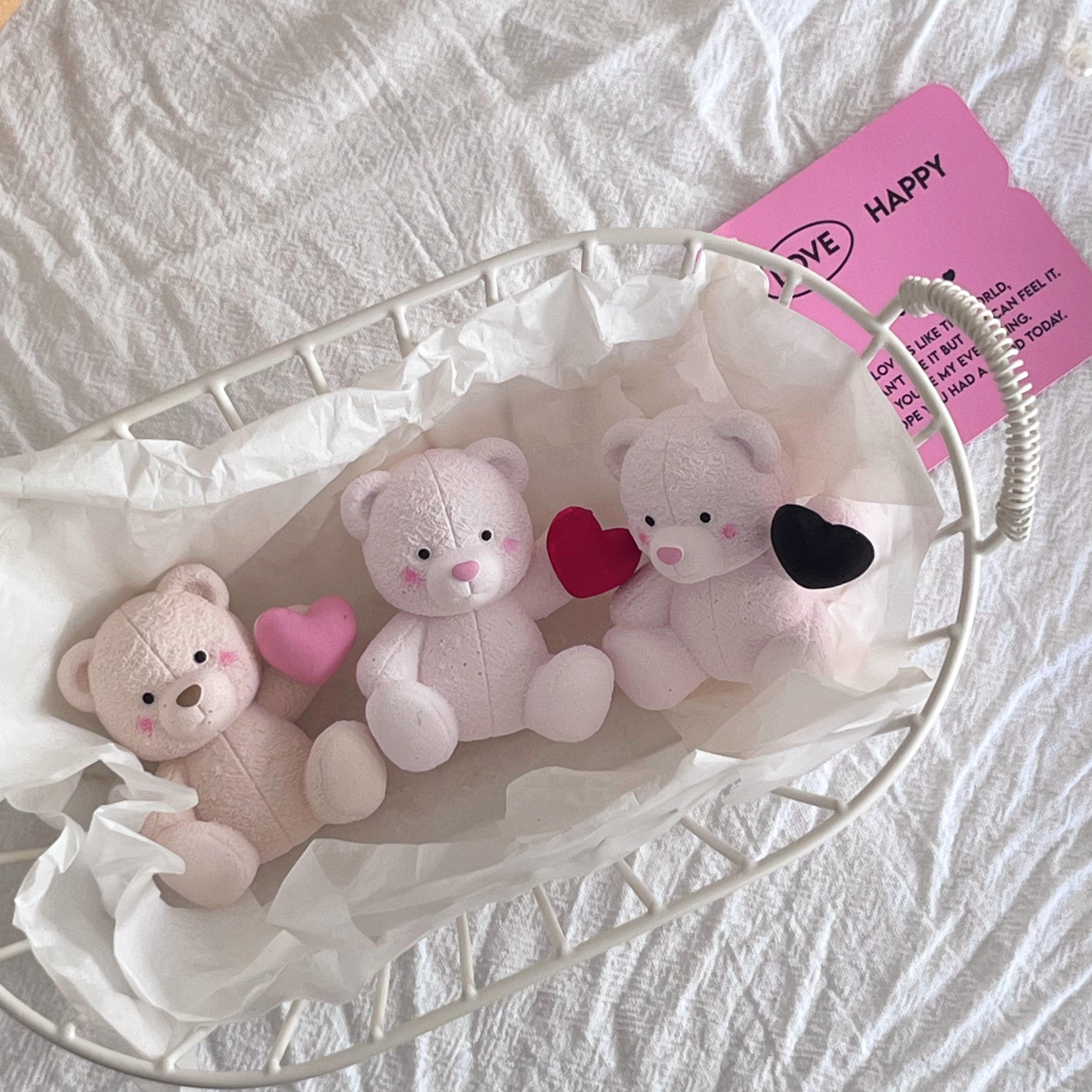 하트 곰돌이 새차 선물 답례품 차랑용 자석 석고 방향제 핑크 무향