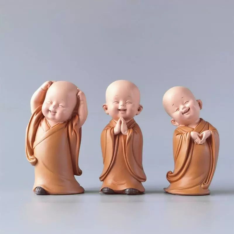 소품인형 동자승 스님 목탁치는 큐티 부처님 승려 불교 업그레이드 버전 갈색 A - 상세 이미지 4