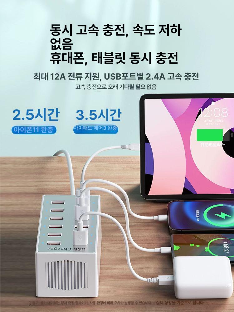 USB충전기 멀티홀 플러그 포트 고속충전 1.10구 USB 쿨러 포함 60W 타입C - 상세 이미지 3