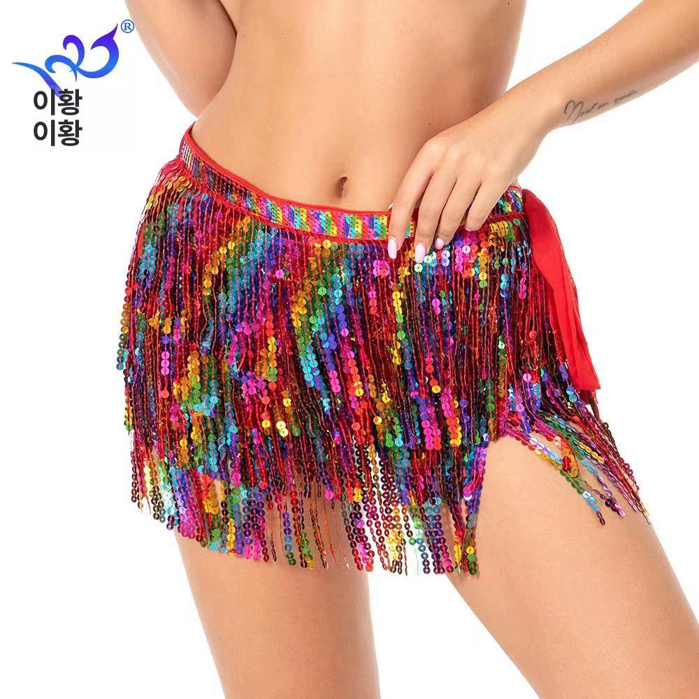 밸리댄스 스팽글수술 댄스복 공연복 힙 랩스커트 검정색 - 상세 이미지 2