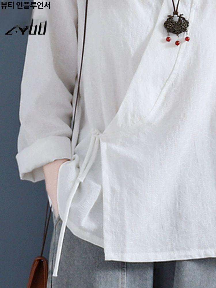 여름 개량한복 미니 예쁜 허리 저고리 절복 법복 셔츠 흰색 긴팔 S 40~47.5kg - 상세 이미지 5