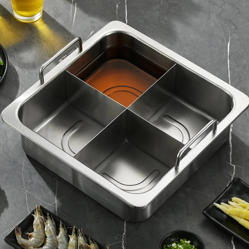 샤브샤브 훠궈냄비 스텐 칸막이 반반탕 마라탕 오뎅 분식용 사각냄비 실버 원앙사각냄비