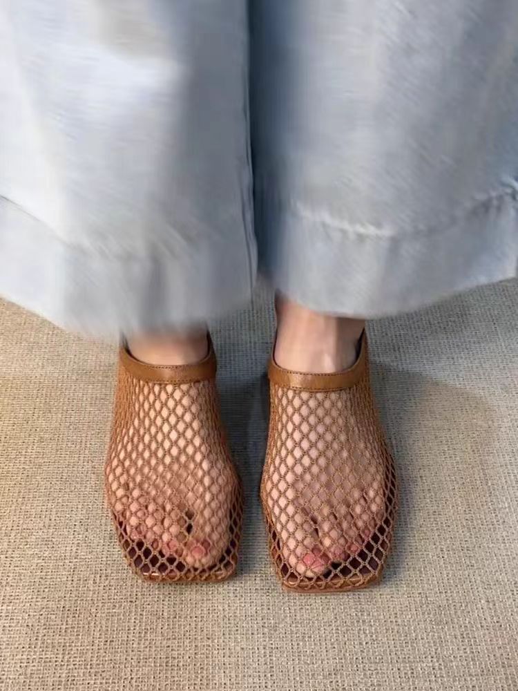 천연양가죽 여름 크로쉐 펀칭 펌프스 키튼힐 샌들 모던 리얼레더 - 상세 이미지 5