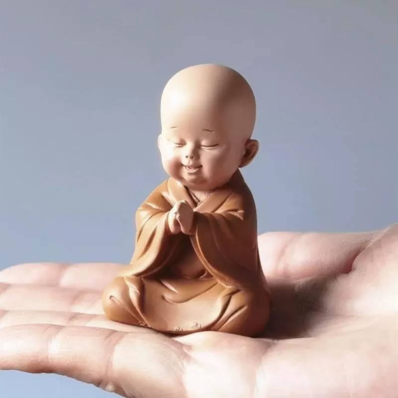 소품인형 동자승 스님 목탁치는 큐티 부처님 승려 불교 업그레이드 버전 갈색 A - 상세 이미지 3